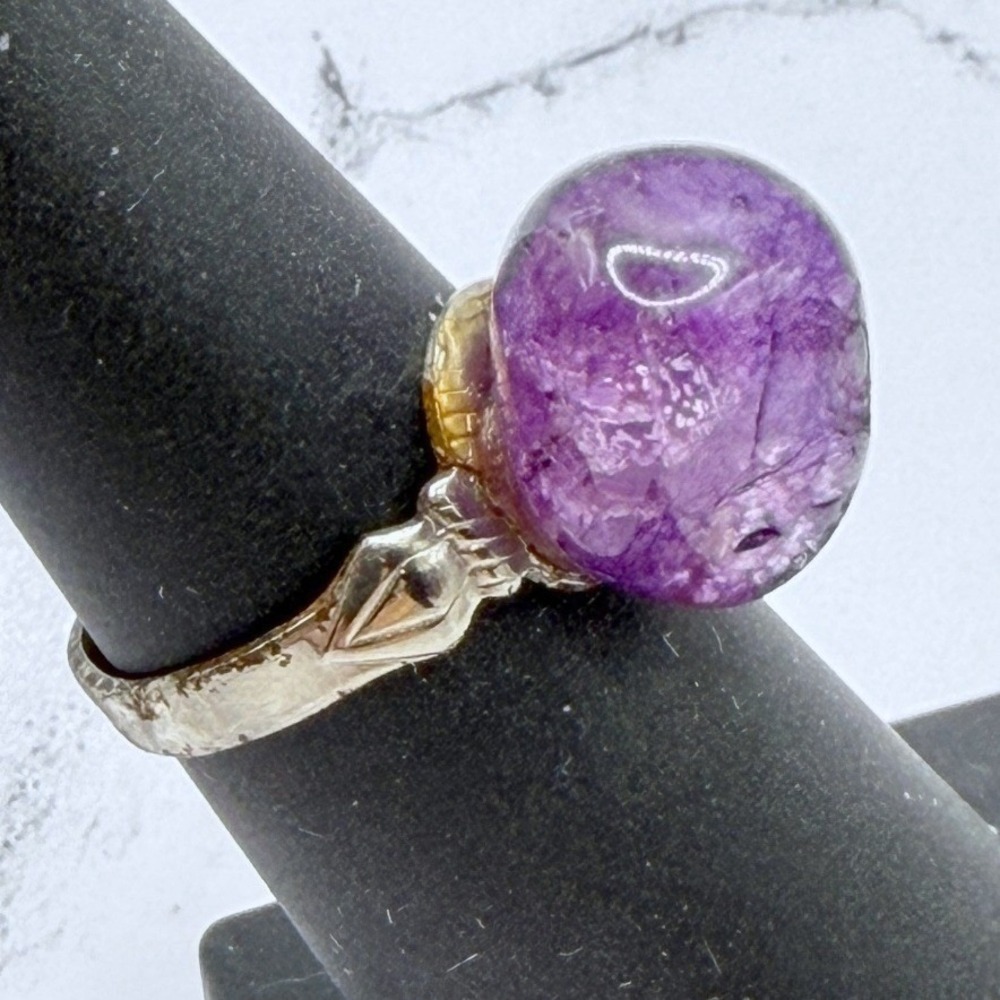 Purple Cabochon Stone Ring Adjustable Silver Tone Iolite Range SEE VIDEO
